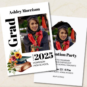 Invitation Élégante graduation florale minimaliste 2 photo