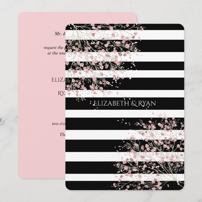 Invitation Élégante, Graines noires et blanches, Fleur de cer (Devant / Derrière)