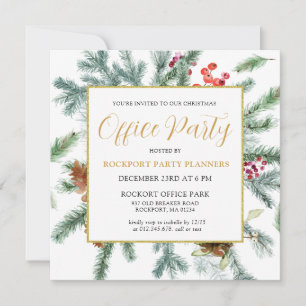 Invitation Elégante hiver verdure Noël Bureau fête