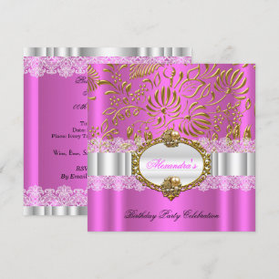 Invitation Elégante Hot Pink Gold Damask Lace Anniversaire
