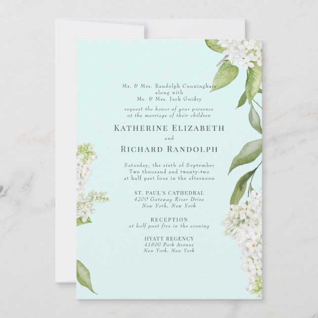 Invitation Elégante Hydrangea Seafoam V Mariage (Devant)