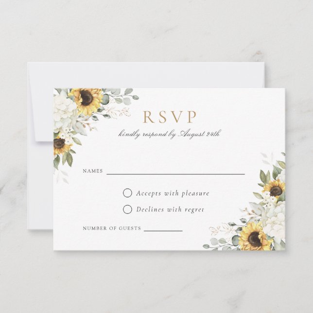 Invitation Elégante Hydrangea Sunflowers mariage RSVP (Devant)