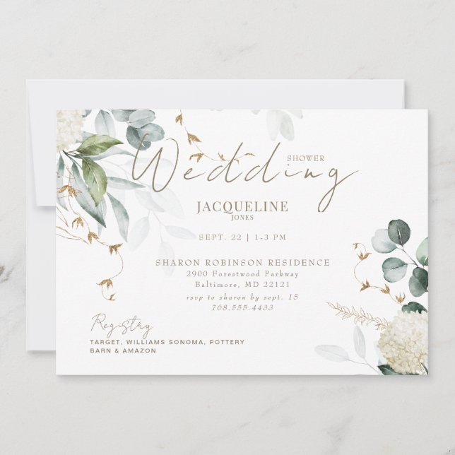 Invitation Elégante Hydrangea White Fête des mariées horizont (Devant)