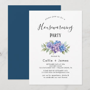 Invitation Elégante Hydrangée Bleue   Chauffage domestique bl