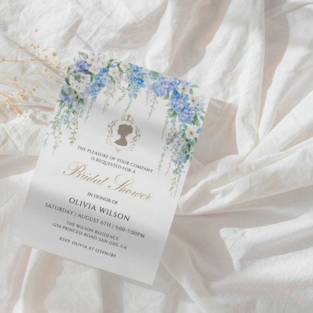 Invitation Elégante Hydrangée Bleue et Fête des mariées Rose  (Créateur téléchargé)