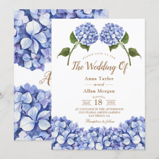 Invitation Élégante Hydrangée Bleue Florale