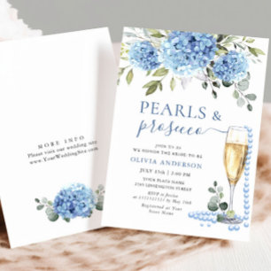 Invitation Elégante Hydrangée Bleue Perles Florales & Prosecc
