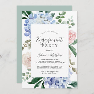 Invitation Elégante Hydrangée Bleue   White Engagement Party
