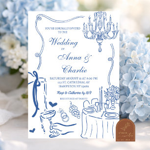 Invitation Élégante Illustration Dessinée à la Main Mariage