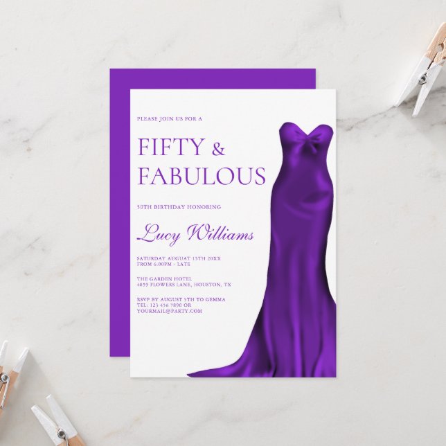 Invitation Elégante Indigo Gown, 50ème et Fabuleux anniversai (Devant/Arrière en situation)