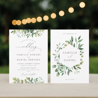 Invitation Elegante Invitación a la Boda Verde con Botánica