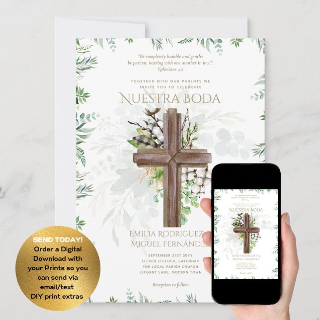 Invitation Elegante Invitación De Boda Católica Bilingüe Inv (Créateur téléchargé)