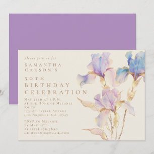 Invitation Elégante Iris Floral Aquarelle fête d'anniversaire