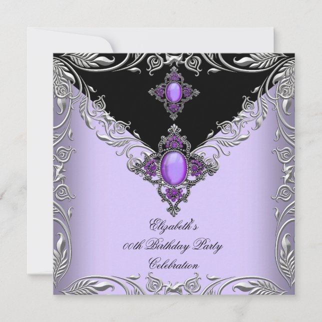 Invitation Elégante Joyau d'argent Lilac violet fête d'annive (Devant)