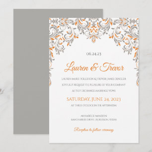 Invitation élégante   Kate (orange et gris)