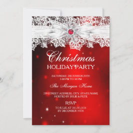 Invitation Élégante Lace Bow Red Christmas Fête de Noël