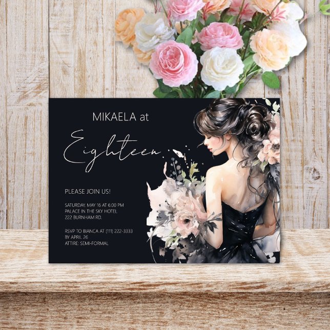 Invitation Elégante Lady Debutante Floral 18ème Anniversaire (Créateur téléchargé)