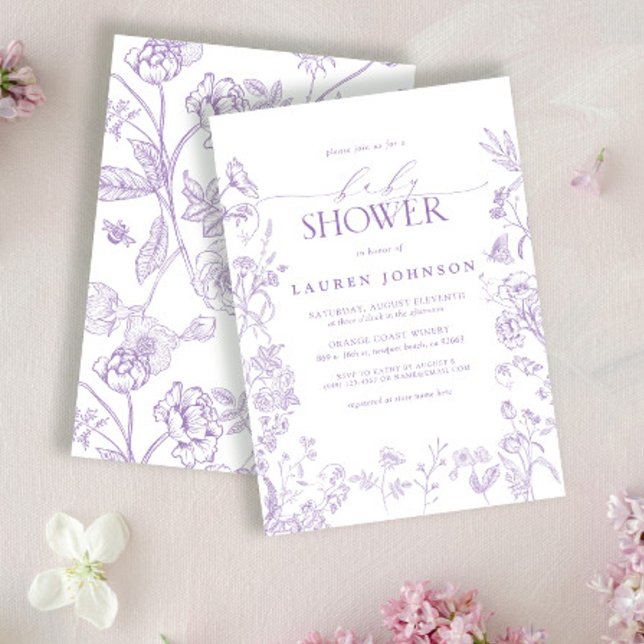 Invitation Élégante Lavande Baby shower Floral Victorien (Créateur téléchargé)