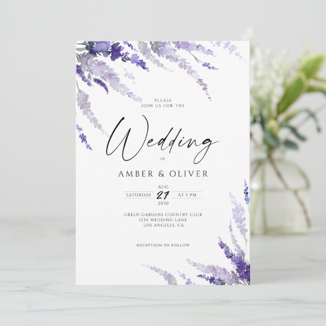 Invitation Élégante Lavande Dusty Violet violet Mariage Boho (Debout devant)