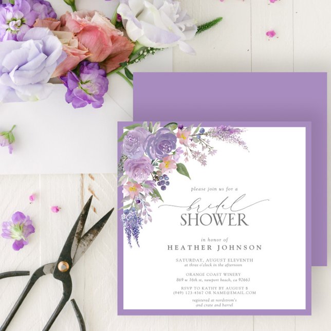 Invitation Elégante Lavande Fête des mariées Aquarelle Lilac  (Créateur téléchargé)