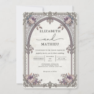 Invitation Élégante Lavande Florale Art Nouveau Mariage