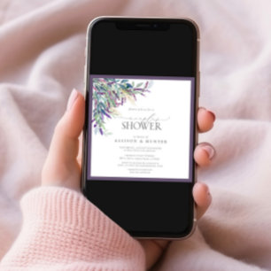 Invitation Élégante Lavande Florale Couples Aquarelle Douche