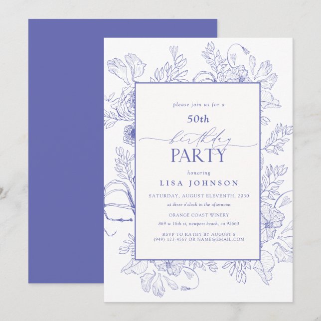 Invitation Élégante Lavande Lilac 50e anniversaire Floral (Devant / Derrière)