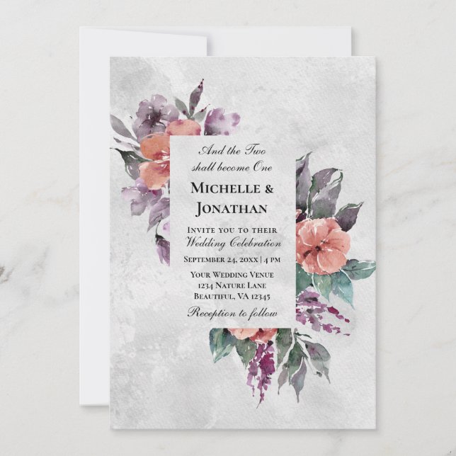 Invitation Élégante Lavande Pêcher Floral Mariage chrétien (Devant)