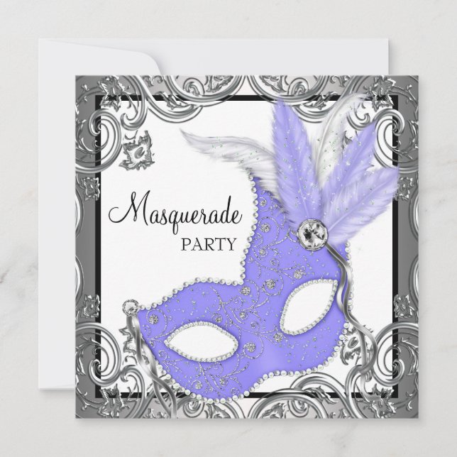 Invitation Élégante Lavande Purple Masque Party (Devant)