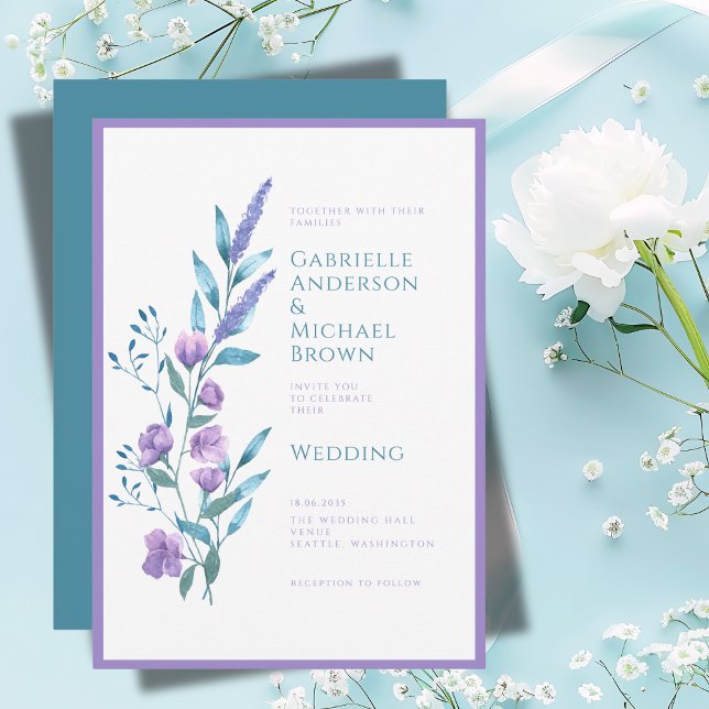Invitation Elégante Lavande Purple Watercolor Mariage Card (Créateur téléchargé)