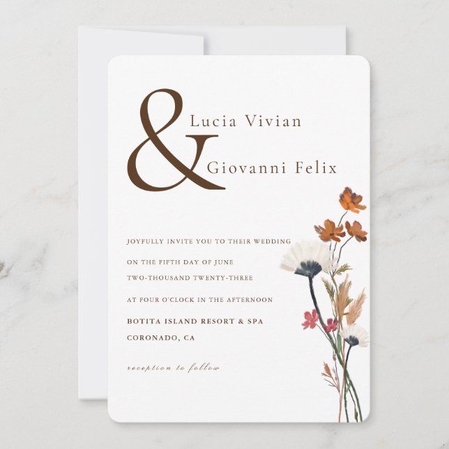 Invitation Élégante lettre Fleur sauvage du printemps Mariage (Devant)