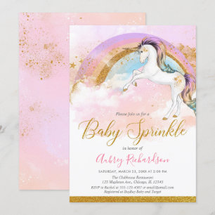 Invitation Élégante licorne bébé saupoudrer fille pastel arc-