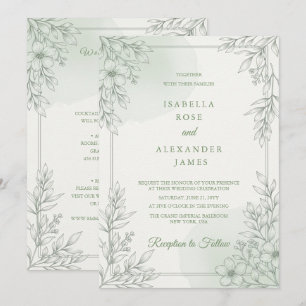 Invitation Élégante ligne artistique moderne fleurs sauvages