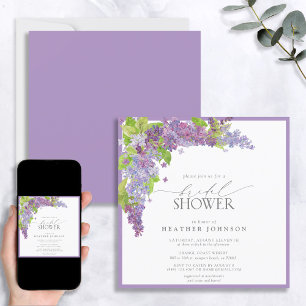 Invitation Elégante Lilac Aquarelle Fête des mariées florale 