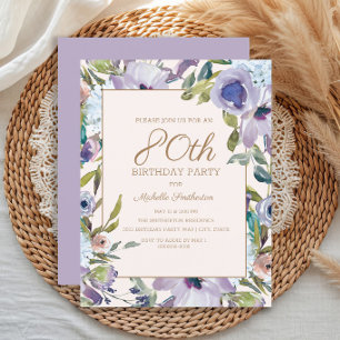 Invitation Elégante Lilac Purple Floral Greenery 80e annivers