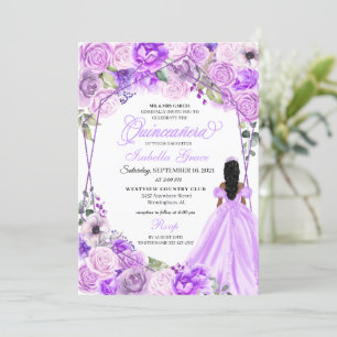 Invitation Elégante Lilac Purple Floral Quinceanera Invitatio