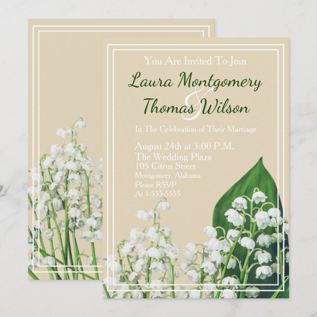 Invitation Élégante Lily du Mariage des fleurs de la vallée (Devant / Derrière)