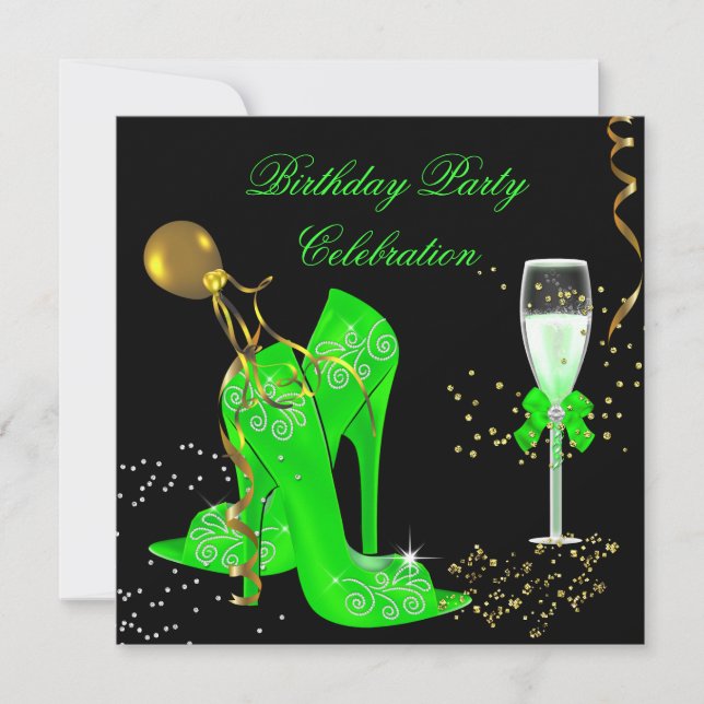 Invitation Elégante Lime Green Gold Parties scintillant fête  (Devant)