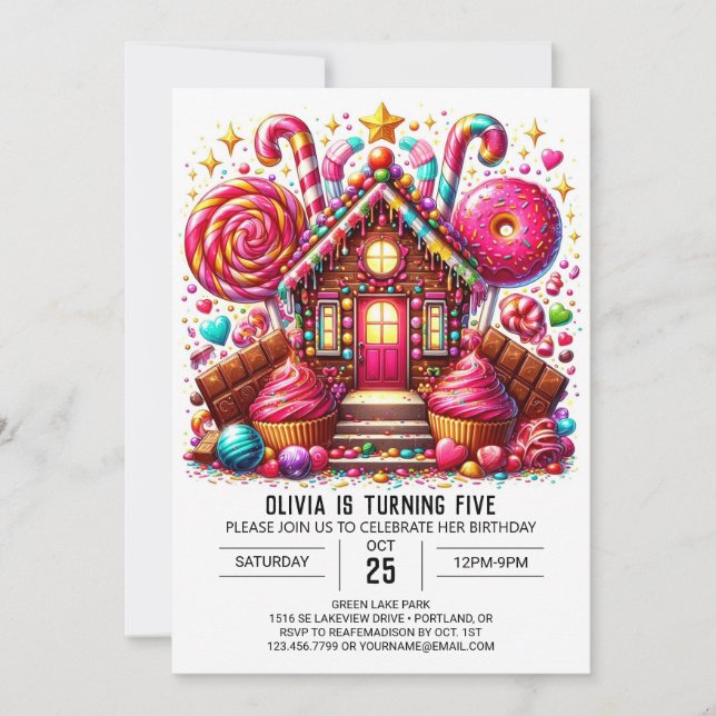 Invitation Elégante Lollipop Candyland Digital Anniversaire (Devant)