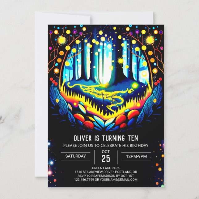 Invitation Élégante luciole des forêts forestières Anniversai (Devant)