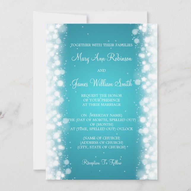 Invitation Élégante magie du mariage étincelante Turquoise (Devant)