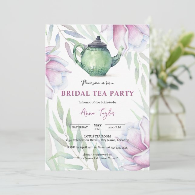 Invitation Élégante Magnolia Floral Bridal Tea Party (Debout devant)