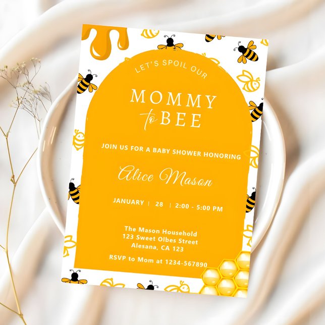 Invitation Élégante maman Jaune à être Baby shower (Mommy to Bee Honey Yellow Baby Shower Invitation)
