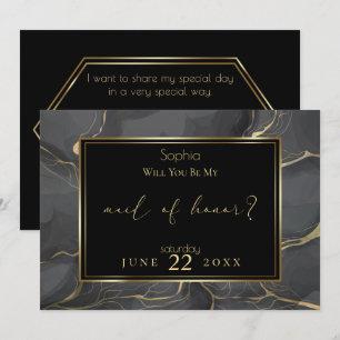 Invitation Élégante Marbre noir et or Maid of Honor