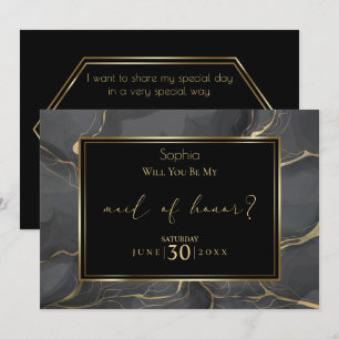 Invitation Élégante Marbre noir et or Maid of Honor