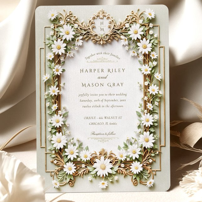 Invitation Elégante marguerite avec Mariage Faux Gold Détails (Créateur téléchargé)