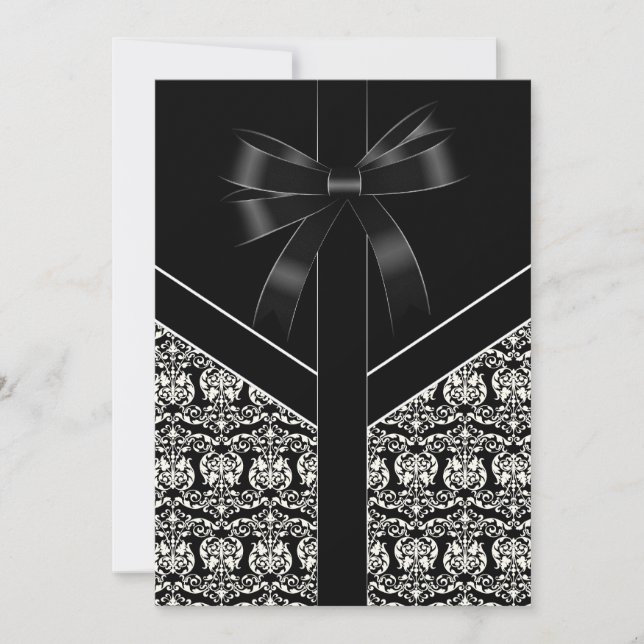 Invitation Elégante Mariage damassé blanche et noire (Devant)
