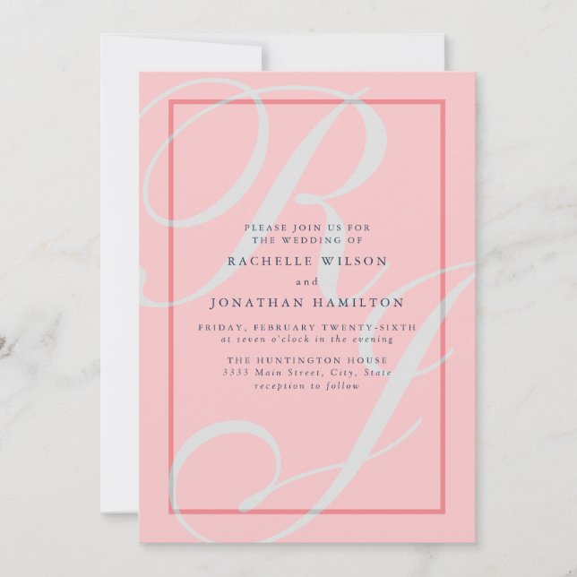 Invitation Élégante Mariage de corail (Devant)