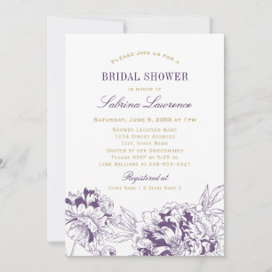 Invitation Élégante Mariage de pivoine d'or violet