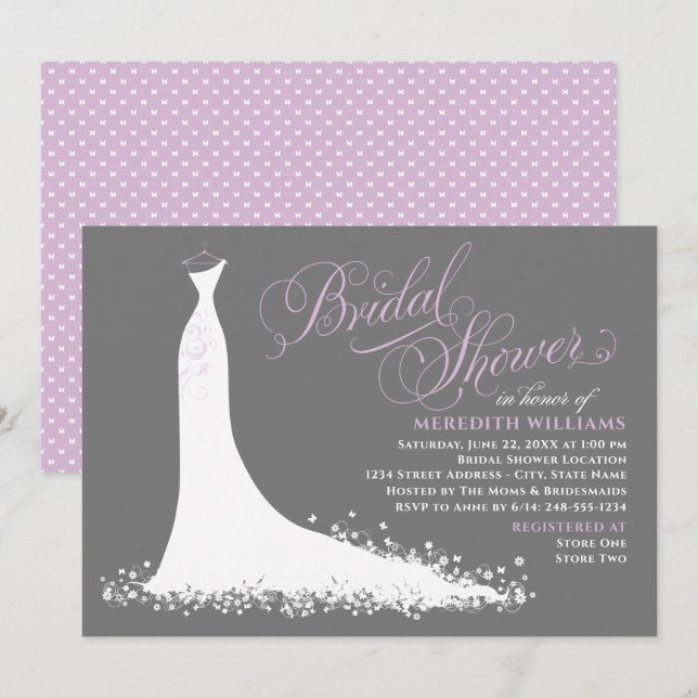 Invitation Élégante Mariage gris violet Fête des mariées de c (Devant / Derrière)
